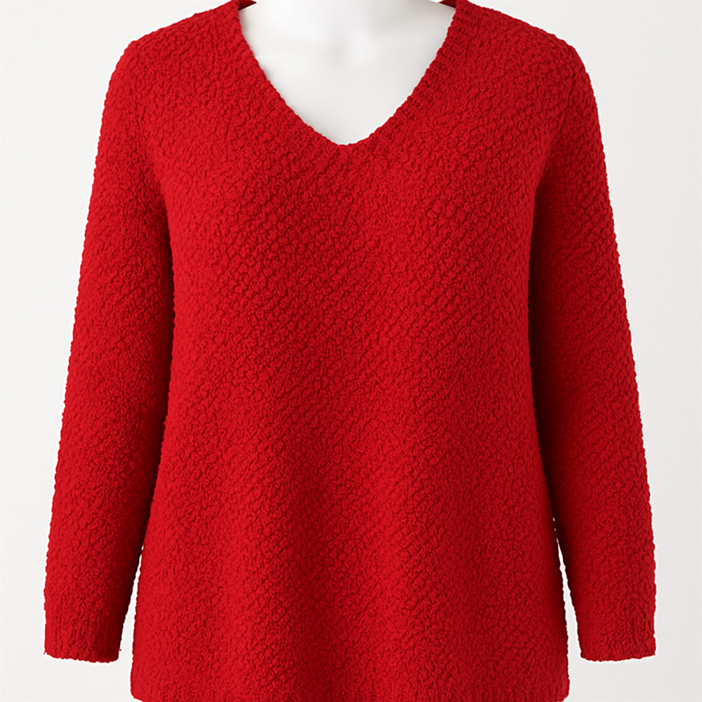 Est. 1946 Textured Popcorn Knit V Neck Red Cozy Slouchy Sweater Boho 22/24W